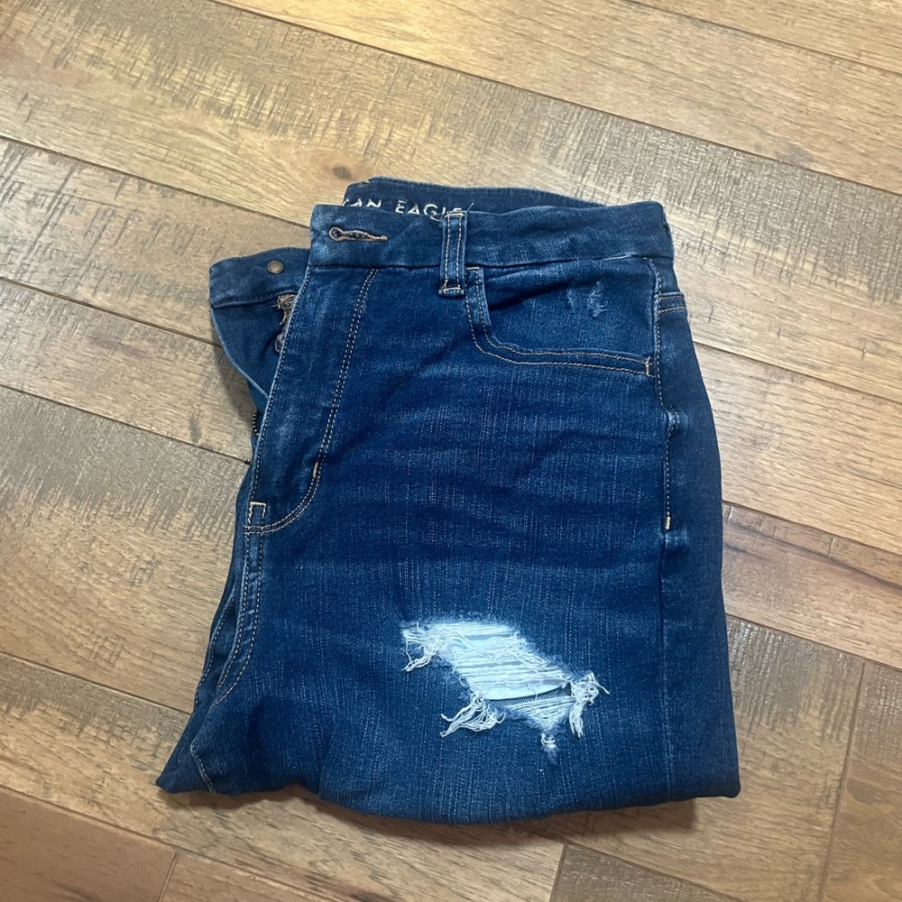 American Eagle High Rise Dark Wash Ripped Jeans